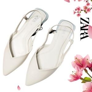 🔖Zara💋Ivory V-Cut Front Slingback Pointed Ballet Flat